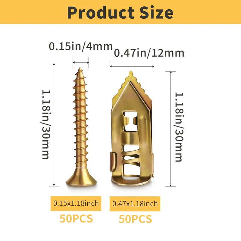 Vintex 100Pcs Self Drilling Drywall Anchors and Screws Kit, Steel Wall Anchors and Screws for Heavy Duty, No Drill or Holes in Sheetrock Expansion Anchors - Image 2